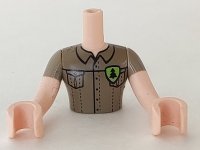 LEGO onderdeel Torso Mini Doll Man Dark Tan Shirt with Pockets and Green Badge with Tree Pattern, Light Nougat Arms with Hands with Dark Tan Sleeves FTMpb039c01