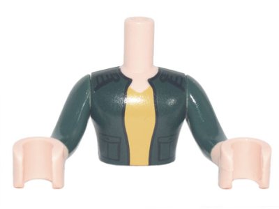 LEGO part Torso Mini Doll Man Dark Green Jacket over Yellow Shirt Pattern, Light Nougat Arms with Hands with Dark Green Sleeves (FTMpb065c01)