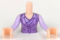 LEGO onderdeel Torso Mini Doll Woman Medium Lavender Vest with Buttons over Lavender Shirt with Collar Pattern, Light Nougat Arms with Hands with Lavender Long Sleeves FTWpb031c01