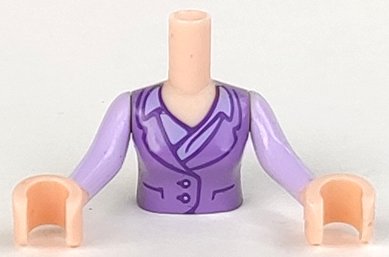 LEGO part Torso Mini Doll Woman Medium Lavender Vest with Buttons over Lavender Shirt with Collar Pattern, Light Nougat Arms with Hands with Lavender Long Sleeves (FTWpb031c01)