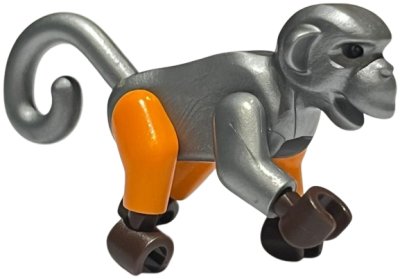LEGO part Monkey with Dark Brown Hands and Feet, 1 Flat Silver Arm, 1 Orange Arm and Orange Legs (Monkey Wretch) (2550c02)