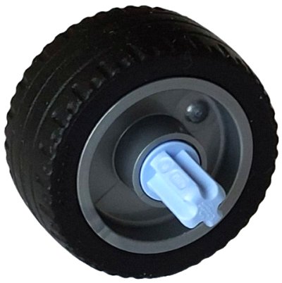LEGO part Wheel 18mm D. x 12mm with Pin Hole and Stud, Dotted Brake Rotor Lines with Fixed Rotatable Bright Light Blue Technic, Axle 1L with Pin with Black Tire 24 x 12 Low (66727c02 / 18977) (66727c03)