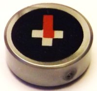 LEGO part Tile, Round 1 x 1 with Red Rectangle and White Squares on Black Background Pattern (Minecraft Compass) 98138pb073