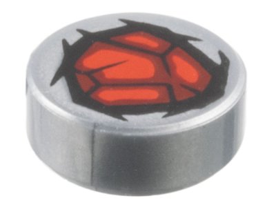 LEGO part Tile, Round 1 x 1 with Red, Dark Red and Black Bloodstone Pattern (98138pb391)