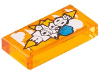 LEGO part Tile 1 x 2 with Floating Castle in the Sky with Orange Roofs, White Clouds and Dark Azure Tree Pattern 3069pb1274