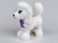 LEGO part Dog, Friends, Poodle with Lime Eyes, Black Nose and Mouth, and Dark Purple and Medium Lavender Bow Pattern 11575pb02
