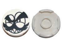 LEGO part Piastrella, Rotonda 2 x 2 con Supporto Stud Inferiore con Motivo Occhi Strizzati Neri, Baffi, Sopracciglia e Ghigno con Denti Acuti (Volto Nixel) 14769pb079