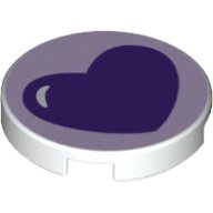 LEGO part Tile, Round 2 x 2 with Bottom Stud Holder with Dark Purple Heart Pattern 14769pb235