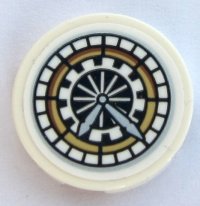 LEGO part Piastrella, Rotonda 2 x 2 con Supporto Bottone Inferiore con Motivo Volto Orologio Grande Sala di Hogwarts HP (Adesivo) - Set 75954 14769pb271