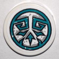 LEGO part Tile, Round 2 x 2 with Bottom Stud Holder with Dark Turquoise Tribal Symbol in Circle Pattern (Sticker) - Set 71747 14769pb410