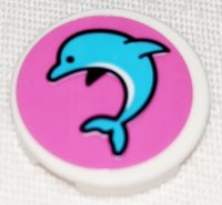 LEGO part Tile, Round 2 x 2 with Bottom Stud Holder with Medium Azure Jumping Dolphin on Dark Pink Background Pattern Model Left Side (Sticker) - Set 41347 14769pb421L