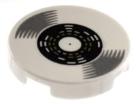 LEGO part Tile, Round 2 x 2 with Bottom Stud Holder with Vinyl Record with Black Label Pattern 14769pb451