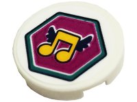 LEGO part Tile, Round 2 x 2 with Bottom Stud Holder with Bright Light Orange Music Notes with Black Wings in Magenta Hexagon Pattern (Sticker) - Sets 41368 / 41449 14769pb530