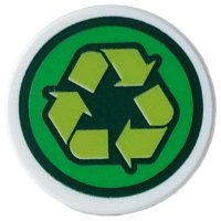 LEGO part Tile, Round 2 x 2 with Bottom Stud Holder with Dark Green, Green and Lime Recycle Logo Pattern 14769pb824