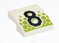 LEGO part Slope, Curved 2 x 2 x 2/3 with Black Geometric Number 8 and Lime Hexagons Pattern 15068pb681