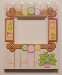 LEGO part Panel 1 x 6 x 6 with Window with Wood Frame with Drinks, Citrus Fruits and Potted Plant Pattern 15627pb012