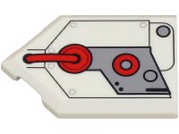 LEGO part Tile, Modified 2 x 3 Pentagonal with Light Bluish Gray Engine Cover and Red Hose and Circles Pattern 22385pb279