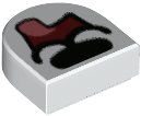 LEGO part Tile, Round 1 x 1 Half Circle Extended with Black Nose, Dark Red Open Mouth, and Coral Tongue Hanging Out Pattern 24246pb026