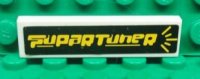 LEGO part Tile 1 x 4 with Yellow 'SuparTuner' on Black Background Pattern (Sticker) - Set 8681 2431pb0234