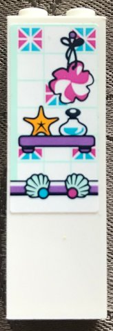LEGO part Mattone 1 x 2 x 5 con Tiles, Sponge, Yellow Starfish, Shells and Bottle on Shelf Pattern (Adesivo) - Set 41347 2454pb191