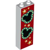 LEGO part Brick 1 x 2 x 5 with Black Mickey Mouse Logos with Dark Turquoise Border and Yellow and White Stars on Red Background Pattern 2454pb216