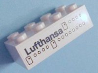 LEGO part Brick 2 x 4 with 'Lufthansa', Airplane Doors and Windows Pattern on Both Sides (Stickers) - Set 40146 3001pb001