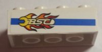 LEGO part Mattone 2 x 4 con Blue Line and Flaming Wrench 'BSC' Pattern Model Left Side (Adesivo) - Set 8681 3001pb102L
