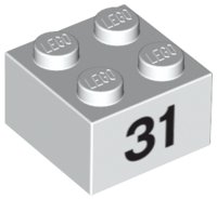 LEGO part Brick 2 x 2 with Black Number 31 Pattern 3003pb065