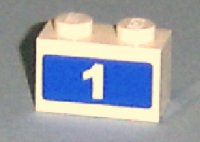 LEGO part Mattone 1 x 2 con Motivo '1' Bianco su Sfondo Blu (Adesivo) - Set 7641 3004pb078