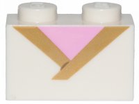 LEGO part Mattone 1 x 2 con Motivo Bordo Dorato e Triangolo Rosa Acceso 3004pb189
