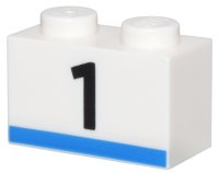 LEGO part Brick 1 x 2 with Black Number 1 and Blue Stripe Pattern 3004pb322