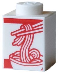 LEGO part Brick 1 x 1 with Red Chopsticks and Noodles in Bowl Pattern (Noodle Box) 3005pb076