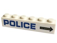 LEGO part Brick 1 x 6 with Blue 'POLICE' and Black Arrow with 'HOT SURFACE' Pattern Model Left Side (Sticker) - Set 60173 3009pb236L