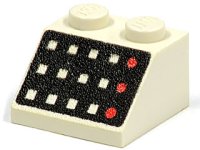 LEGO part Schräge 45 2 x 2 con 12 Pulsanti e 3 Lampade Rosse su Pattern Sfondo Nero 3039p32