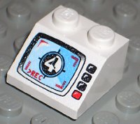 LEGO part Schräge 45 2 x 2 con Schermo Editing Video con Numero 4 e Pattern 'REC' Rosso 3039px7