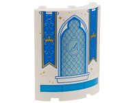 LEGO part Cylinder Quarter 4 x 4 x 6 with Metallic Light Blue Stained Glass Window with Glass Slipper and Blue Banners with Gold Crown Pattern 30562pb082