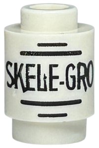 LEGO part Mattone, Tondo 1 x 1 con Motivo 'SKELE-GRO' Nero e Linee 3062pb071