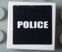 LEGO part Piastrella 2 x 2 con Modello 'POLICE' Bianco su Sfondo Nero (Adesivo) - Set 7236-1 3068pb0308