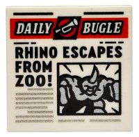 LEGO part Tile 2 x 2 with Newspaper 'DAILY BUGLE' and 'RHINO ESCAPES FROM ZOO!' Pattern 3068pb1728