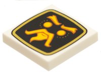 LEGO part Tile 2 x 2 with Bright Light Orange Wu Bot Face on Black Screen Pattern 3068pb1763