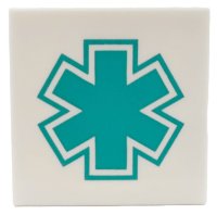 LEGO part Tile 2 x 2 with Dark Turquoise EMT Star of Life Pattern 3068pb2677