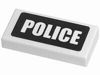LEGO part Piastrella 1 x 2 with White 'POLICE' on Black Background Pattern (Sticker) - Sets 7235 / 7236 / 7237 3069pb0080