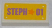 LEGO part Piastrella 1 x 2 with Orange Star and Medium Lavender 'STEPH 01' on Yellow Background Pattern (Adesivo) - Set 3183 3069pb0272