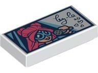 LEGO part Tile 1 x 2 with Mini Doll Head, Silver Microphone and Black Handwritten 'Ley-La xo' and Hearts Pattern 3069pb1209
