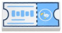 LEGO part Tile 1 x 2 with Dark Blue and Medium Blue Ticket with Tear Line, White and Yellow Bird Pattern (Animal Crossing Dodo Airlines Ticket) 3069pb1270