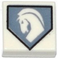 LEGO part Piastrella 1 x 1 con Motivo Testa di Cavallo Bianca su Scudo Pentagonale Blu Sabbia 3070pb092
