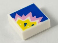LEGO part Tile 1 x 1 with Bright Pink and Yellow Explosion on Blue Background Pattern 3070pb158