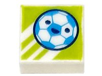 LEGO part Tile 1 x 1 with Dark Azure and White Soccer Ball / Football with Face on Lime Background with Diagonal Stripes Pattern 3070pb243