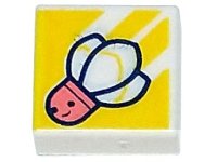 LEGO part Tile 1 x 1 with Coral Badminton Shuttlecock with Face on Yellow Background with Diagonal Stripes Pattern 3070pb247