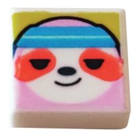 LEGO part Piastrella 1 x 1 con Motivo Testa Bradipo Rosa Brillante con Macchie Corallo e Fascia Azzurra Scura su Sfondo Giallo 3070pb251